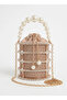 Women's Luxury Bucket Evening Bag – Crystal Embellished Metal Mesh Handbag with Pearl Handle - 4