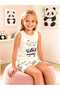 Girl's Ecru Color Cute Panda Pattern Tank Top & Shorts Pajama Set Combed Cotton - 2