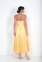Women's Strapless Lined Pleated Midi Satin Dress with Ribbon Detail on the Front and Pockets - 4