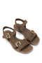 Women's Genuine Leather Beige Suede Flat Sandals - 2