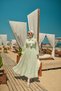 Women's Collar Tie Tulle Fabric Detail Waist Tie Dress Pistachio Green