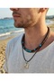 Bohemian Men's Necklace with Wood and Turquoise Turquoise Stone |   Stainless Steel Detailed - 3