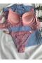 Women's lace rhinestone underwire padded push-up bra and panty set lingerie set - 5