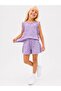 Girl's Wrinkled Fabric Floral Patterned Ruffle Detailed Shorts Summer Set - 4