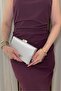 Women's Gray Satin Evening Dress Bag with Silver Accessories - Chain Strap Hand and Shoulder Bag - 3