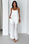 Women's Ecru Strappy Layered Blouse Palazzo Trousers 2-Piece Set - 2