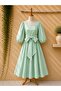 Mint Green Flared Large Bow Square Neck Poplin Dress - 2