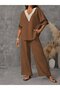 The Most Comfortable Version of Elegance |   Women's V-Neck Lace Detailed Blouse Trousers Aerobin Double Set - 3