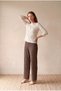 Women's Ecru Polka Dot Crinkle Fabric Slim Fit Boat Neck 3/4 Sleeve Blouse Roscoe - 5