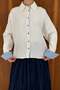 White Stripe Pattern Detailed Rovella Linen Shirt - 4