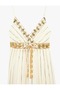 Ethnic Patterned Shimmering Long Thin Strap Dress with Tie-Up Detail - 5