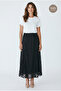 Black Lace-Guipure Detailed Midi Length Lined Skirt - 2