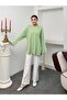 Women's Crew Neck Double Layered Wide Cut Tunic with Side Slits 9086 - Green - 2