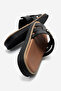 Genuine Leather Buckle Comfort Sole Black Women's Slippers - 6