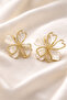 Flower Figured Enamel Gold Earring Set – Cream & Brown Color Women's Earring Combination - 4