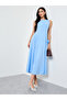 Blue Sleeveless Pocketed Midi Dress