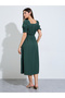 Dark Green Square Neck A-Line Midi Dress - 5