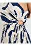Navy Blue One Sleeve Midi Dress with Ruched Detail - 4