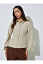 Beige Striped Bell Sleeve Fitted Shirt - 3