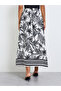 White A-Line Midi Skirt with Palm Print - 4