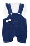 Baby Girl White Denim Overalls Set with Pockets and Bow - 2
