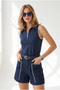 Women's Navy Blue Polo Collar Zippered Decorated Stretchy Blouse Blz-19003429 - 2
