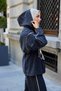 Women's Stripe Detailed Collar and Waist Tie Hooded Parachute Suit Black - 4