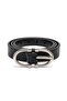 Black Shk3006 Women's Half Oval Silver Buckle Thin Faux Leather Waist Belt