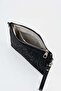 Women's Vertical Black Stone Suede Portfolio Handbag and Clutch Bag with Ankle Strap and Chain Strap - 2