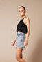 Halter Neck Balloon Crop Top with Window Detail Black - 3