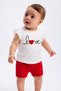 Love Embroidered Baby Girl Summer Set Scallop Sleeves White T-Shirt Red Shorts 2-Piece Baby Set - 3