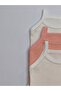 3-Piece Rope Strap Ecru-Salmon Color 100% Cotton Baby Bodysuit with Snap Fasteners - 3