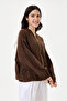 Brown Italian 100% Linen Embroidered Zippered Low Sleeve Oversize Linen Blouse Blouse Size 38 - 44 - 3