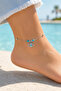 Nazar Eye Detailed Zircon Stone Anklet with Thin Chain Adjustable