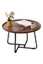 Round Coffee Table with Metal Frame, Modern Wood Raised Edge Table, Durable Easy Assembly Cocktail Table End Table for Living Room Office - 2