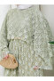 Flower-Patterned Lace Dress with Double Layered Veil and Gold Chain Belt.. 2 Pieces of Lace Poncho - 4