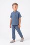 Cotton Muslin Fabric Summer Long Pants Short Sleeve Comfortable Set M00842 Indigo - 2
