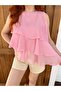 Women's Pink Tulle Modal Layered Blouse Frv0204