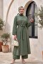 Tunic, Long Slit Pants, Pocketed Modal Set -Khaki