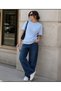 Women's Gold Buckle Detailed Gathered Waist Crew Neck Short Sleeve Fitted Summer Blouse - 3