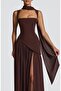Imported Atlas Fabric Back Detail Maxi Dress Brown - 5