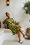Pistachio Green V-Neck Short Sleeve Patterned Casual Viscose Woven Dress 113 64 - 5