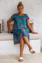 Petrol Green V-Neck Short Sleeve Patterned Casual Viscose Woven Dress 113 64 - 3