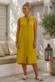 Mustard Color Straight Collar Sleeveless Buttoned Pocketed Casual Muslin Woven Dress 113 60 - 3