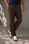 Men's Brown Linen Trousers with Waist Tie - 3