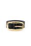 Black Shk3017 Women's Thin Oval Gold Buckle Faux Leather Waist Belt