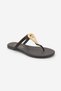 Women's Thin Strap Flip-Flops with Gold Metal Buckle and Stones, Daily Slippers, Rolin Brown Satin - 6