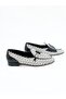 Woman's genuine leather flat shoes black white - 2