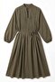 Voile Button Detailed Pleated Dress 5007 - Dark Khaki - 5