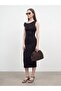 91688 Gathered Midi Dress-Dark Brown - 2